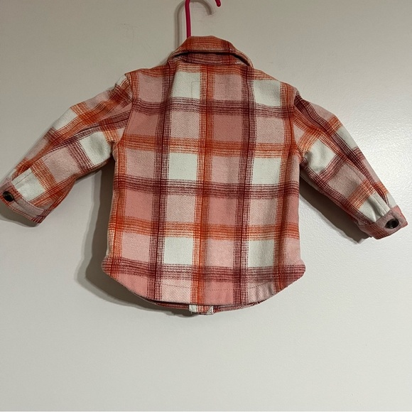 Old Navy Toddler Kids Flannel Plaid Shacket Jacket Size 18-24 Months Pink Orange - Picture 3 of 6